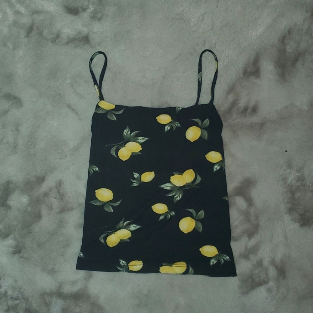 2/$5 Lemon-print Lace-back Crop Tank - Picture 3 of 3